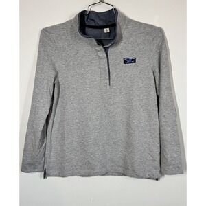 LL Bean French Terry Gray Soft Cotton Long Sleeve Rugby Shirt‎ Med Denim Collar